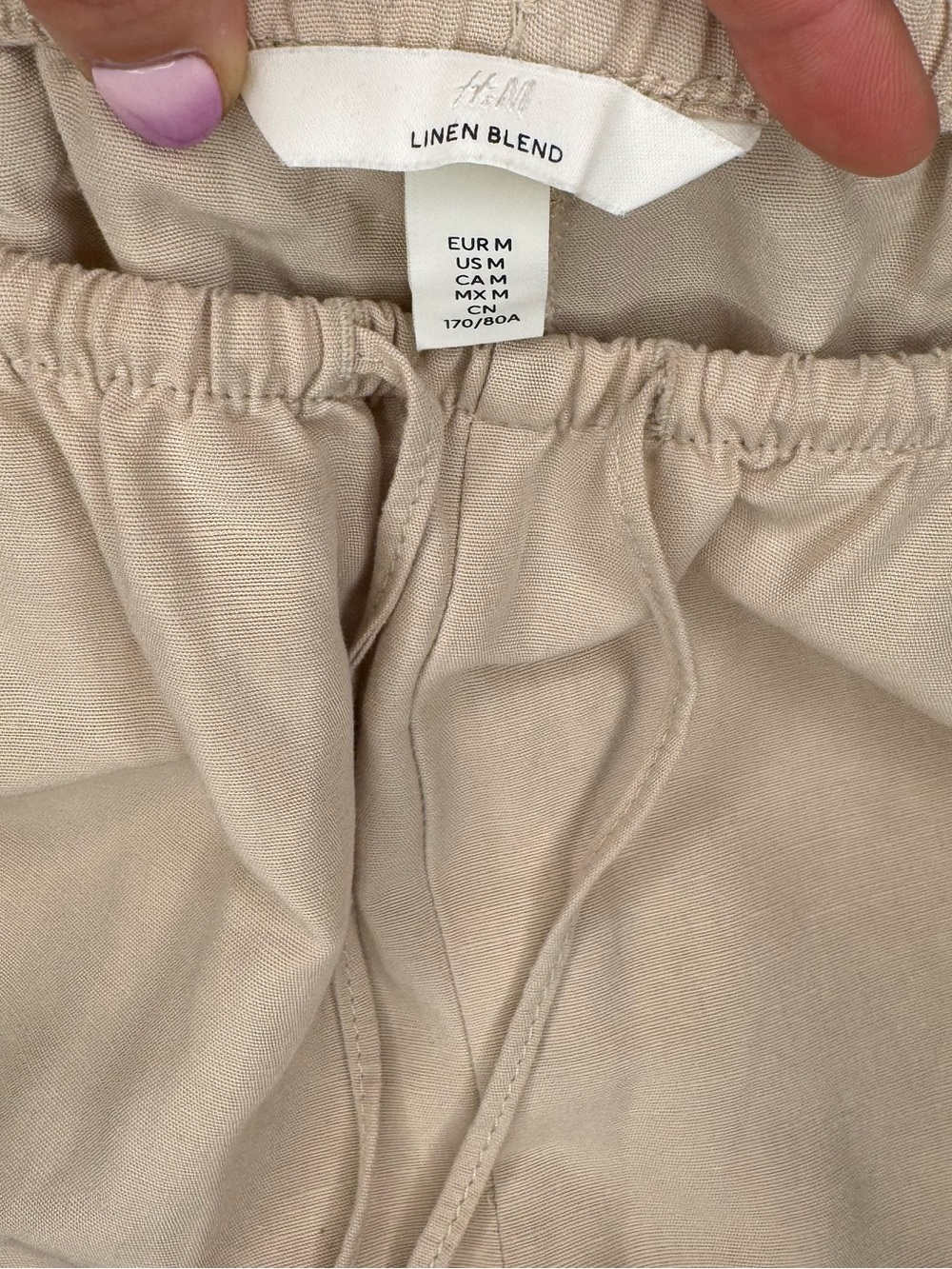 🟢3/$30 Coastal Beach Wide Leg Linen Pants Loose Fit Cream Size Medium H&M - Picture 7 of 8